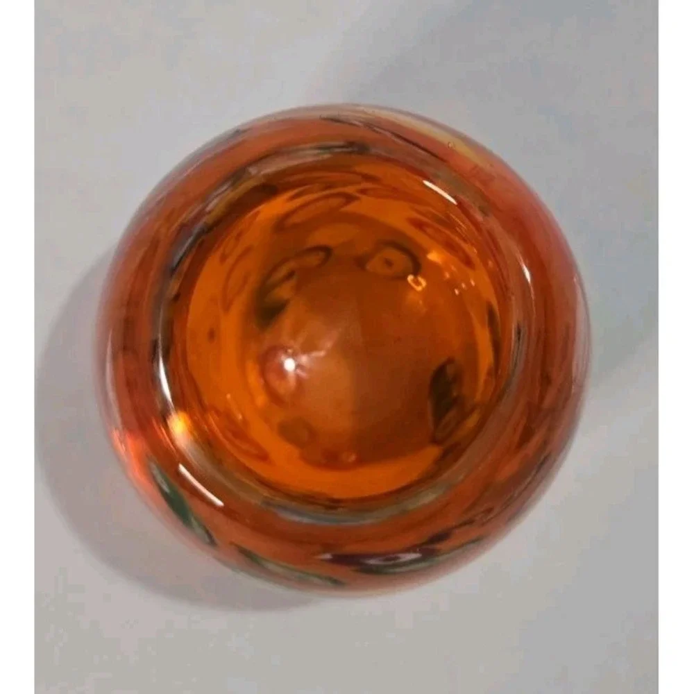 Orange Art Glass Votive Candle Holders Abstract Multicolor Dots